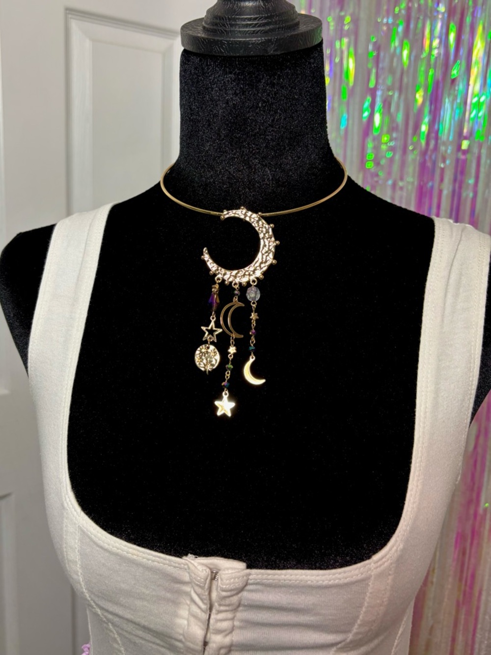 Celestial Gold Moon & Star Choker Necklace Women Statement Jewelry Boho